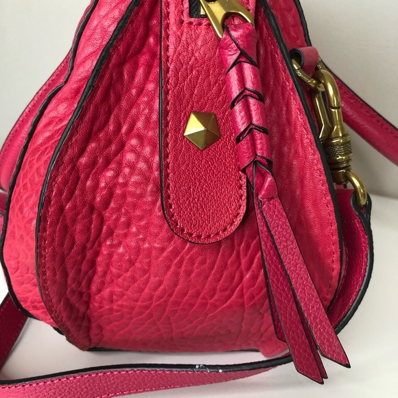 NWOT Cranberry Red Pebble Leather Large Satchel Crossbody Barrel Bag - Picture 8 of 15